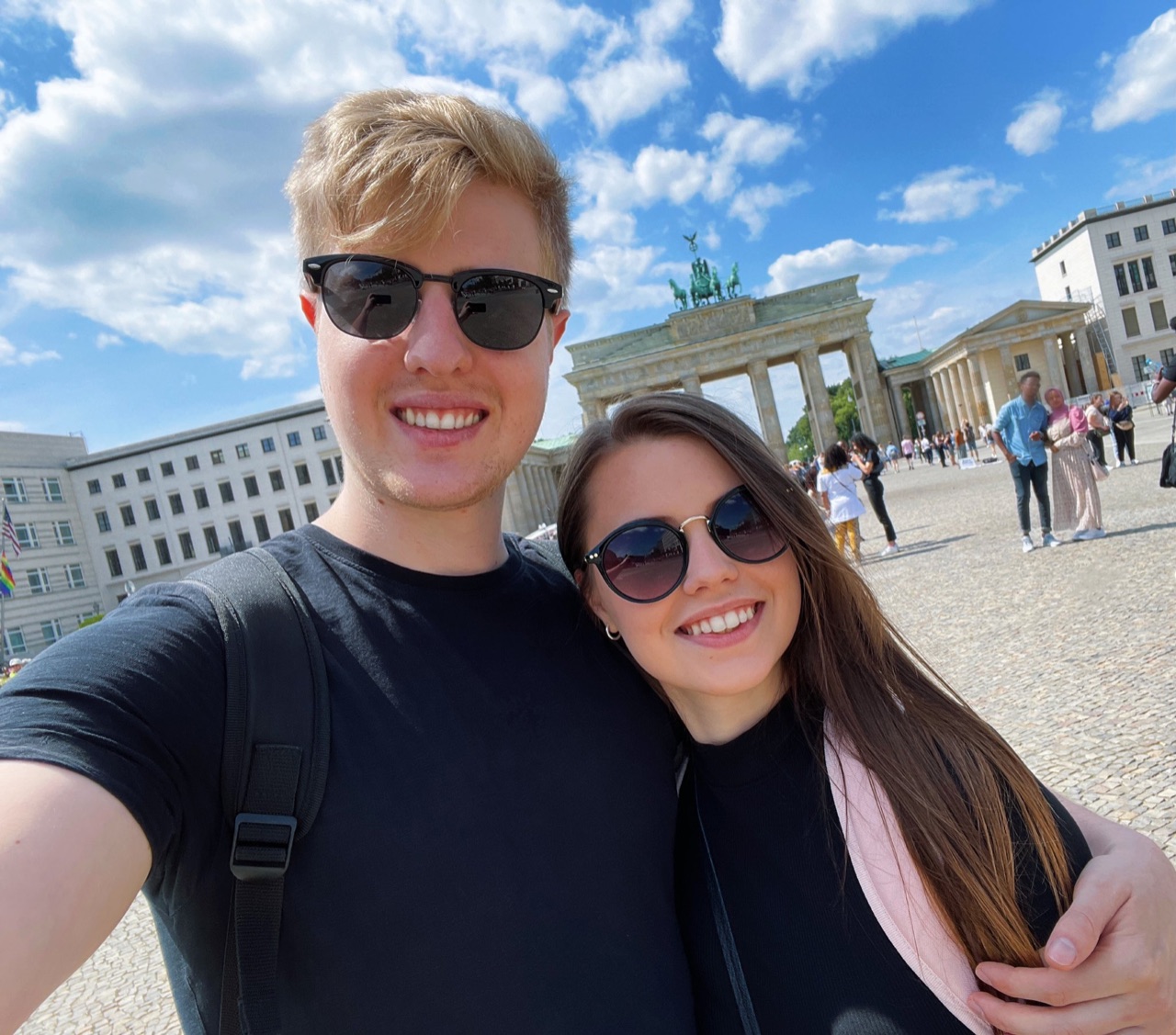 Nico Nice and Jamie Young together at the Brandenburg Gate in Berlin